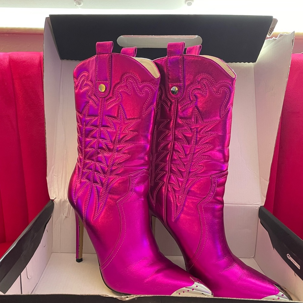 Metallic pink stiletto cowgirl boots